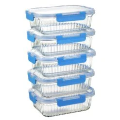 PIE LOCK | Glas Frischhaltedosen Set 10 Tlg | Vorratsdosen | Bento-Box | Aufschnittdose | Brotbox | Brotdose | Wurstdose | Mikrowellendose | Meal Prep