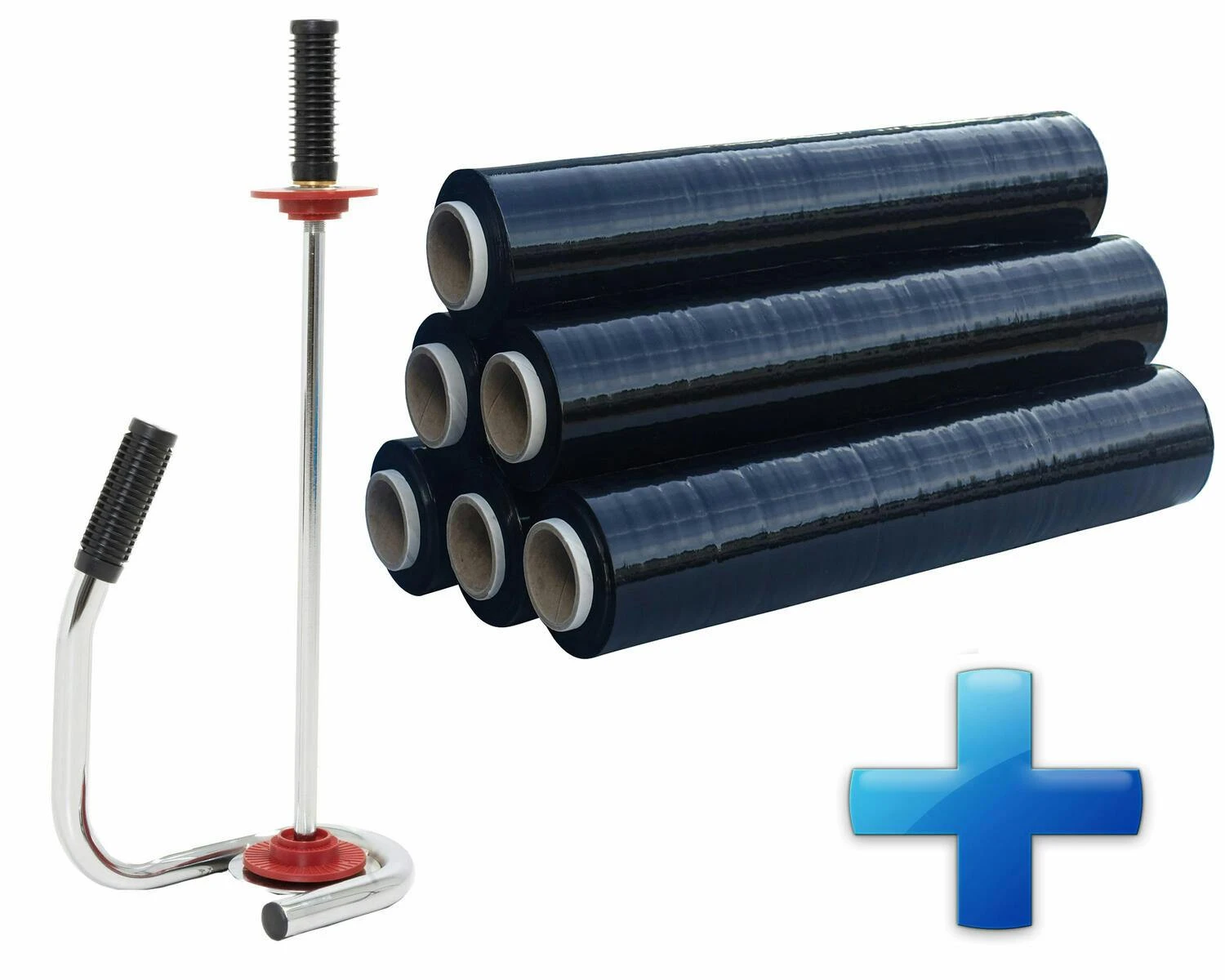 Sparset 2 Rollen Handstretchfolie Handwickelfolie Schwarz Mit Abroller DE LUXE – Bild 2