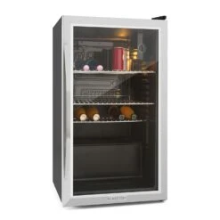 Beersafe XXL Kühlschrank 80 Liter 3 Böden Panoramaglastür Edelstahl Silber
